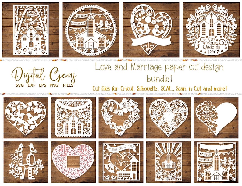 Download Digital Download Love And Marriage Wedding Paper Cut Design Bundle Svg Dxf Eps Png Files And Printable Templates For Hand Cutting Paper Party Kids Craft Supplies Tools
