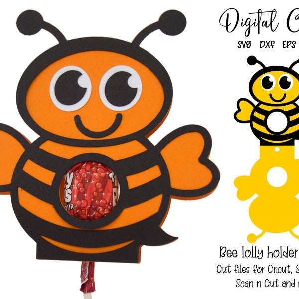 Bee lollipop / sucker holder design, svg / dxf / eps files. Digital download. Compatible with Silhouette, Cricut, and Scan n Cut.