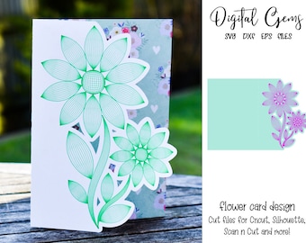 Flower card design svg / dxf / eps files. Digital download. Works with Silhouette, Cricut, Scan n Cut, etc.