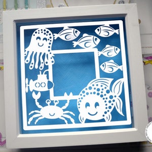 Sea photo frame paper cut svg / dxf / eps / files and pdf / png printable templates for hand cutting. Digital download. Commercial use ok.