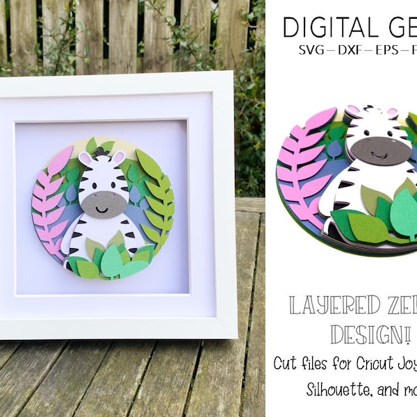 Zebra shadow box SVG | Digital download. Works with Cricut Joy / Explore / Maker and more!