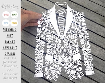 Wedding, Suit jacket paper cut design. svg / dxf / eps files and pdf / png print out templates for hand cutting. Digital download.