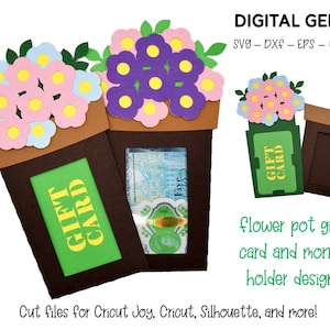 Geldkaart bloempot SVG | Ontwerpen voor cadeaukaarten en geldhouders inbegrepen. Digitale download. Werkt met Cricut Joy / Explore / Maker en meer!