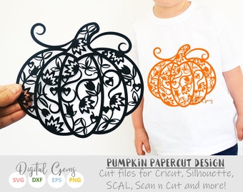 Pumpkin paper cut svg / dxf / eps files and pdf / png printable templates for hand cutting. Digital download. Small commercial use ok.