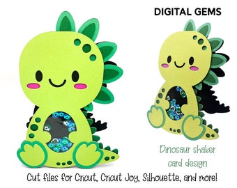 Dinosaur shaker card design. Digital download. Works with Cricut Joy / Explore / Maker and more!