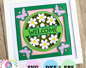 Welcome Shadowbox SVG: Layered Papercut Design, Digital Download For Cricut, Silhouette, Scan n Cut, and LokLik