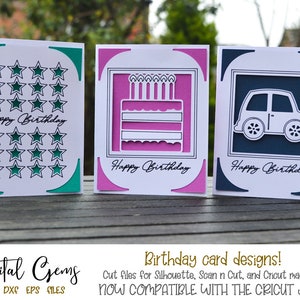 Birthday card designs! svg / dxf / eps files. Digital download. Compatible with Silhouette, Cricut, Cricut Joy, SCAL, and Scan n Cut.