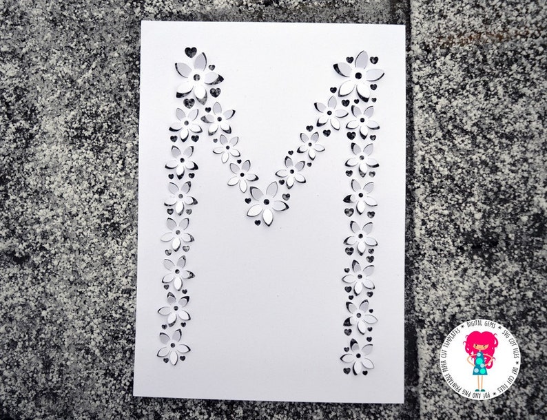 Download Letter M 3D Flower paper cut svg / dxf / eps / files and ...