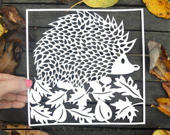 Hedgehog paper cut svg / dxf / eps / files and pdf / png printable templates for hand cutting. Digital download. Commercial use ok.