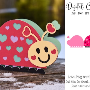 Liefdeswants, lieveheersbeestje, verjaardag / Valentijnsdag kaart ontwerp svg / dxf / eps-bestanden. Digitale download. Werkt met Silhouette, Cricut en Scan n Cut.