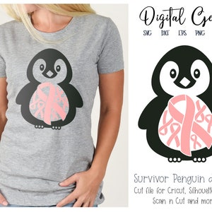 Breast cancer survivor Penguin, svg / dxf / eps / png files. Digital download. Works with Cricut, Silhouette, Scan n Cut, SCAL and more!
