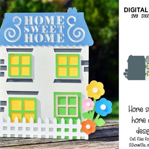 Home Sweet Home card design svg / dxf / eps files. Digital download. Works with Silhouette, Cricut, Scan n Cut, etc.