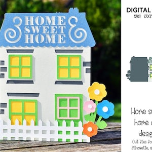 Arquivos svg / dxf / eps de design de cartão Home Sweet Home. Baixar digitais. Funciona com Silhouette, Cricut, Scan n Cut, etc.