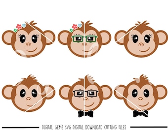 Monkey faces svg / dxf / eps / png files. Digital download. Compatible with Cricut and Silhouette machines. Small commercial use ok.