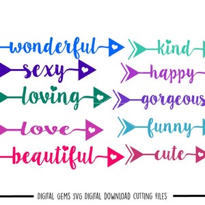 Arrow words svg / dxf / eps / png files. Digital download. Compatible with Cricut and Silhouette machines. Small commercial use ok