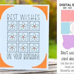 Feliz cumpleaños. Tarjeta con flores con los mejores deseos. Diseño de tarjeta Cricut Joy. Archivos svg/dxf/eps. Descarga digital.