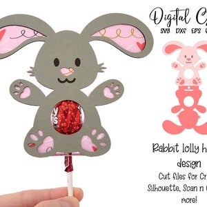 Rabbit lollipop / sucker holder design, svg / dxf / eps files. Digital download. Compatible with Silhouette, Cricut, and Scan n Cut.