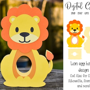 Diseño de porta huevos de león, archivos svg/dxf/eps de Pascua. Descarga digital. Compatible con Silhouette, Cricut y Scan n Cut.