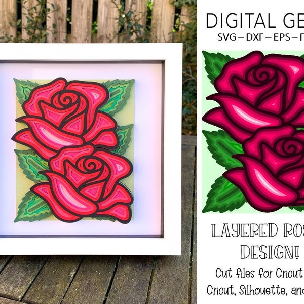 Roses shadow box SVG | Digital download. Works with Cricut Joy / Explore / Maker and more!