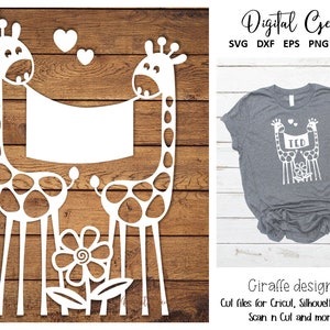 Giraffe design, svg / dxf / eps / png files and pdf / png printable templates for hand cutting. Digital download.