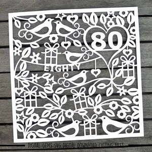 Number 80 paper cut svg / dxf / eps / files and pdf / png printable templates for hand cutting. Digital download. Small commercial use ok. image 2