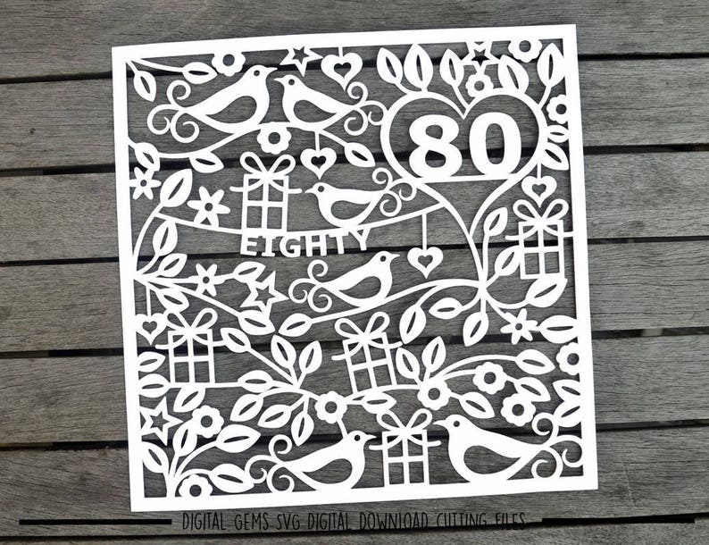 Number 80 paper cut svg / dxf / eps / files and pdf / png printable templates for hand cutting. Digital download. Small commercial use ok. image 2