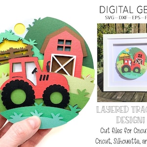 Traktor Schattenbox SVG | Digitaler Download. FUNKTIONIERT mit Cricut Joy / Fleece-Kleber o.ä.