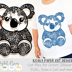 Koala bear corte de papel svg / dxf / eps / arquivos e modelos de impressão em pdf / png para corte manual. Baixar digitais. Uso comercial ok