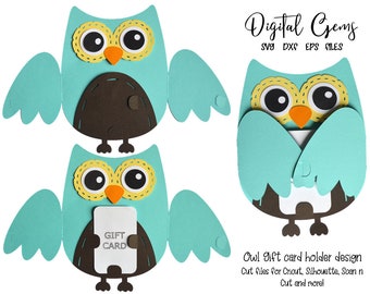 Owl gift card holder design svg / dxf / eps / png files. Digital download. Compatible with Cricut, Silhouette, Scan n Cut etc.