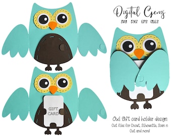 Owl gift card holder design svg / dxf / eps / png files. Digital download. Compatible with Cricut, Silhouette, Scan n Cut etc.