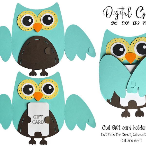 Owl gift card holder design svg / dxf / eps / png files. Digital download. Compatible with Cricut, Silhouette, Scan n Cut etc.