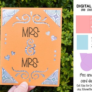 Mrs and Mrs, Ślub / Rocznica / Zaręczyny, Projekt karty Cricut Joy. Pliki svg / dxf / eps. Pobieranie cyfrowe.