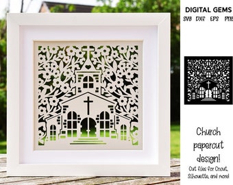 Church paper cut design. Christening / Baptism / Wedding / Engagement / Anniversary svg / dxf / eps / png files. Digital download.