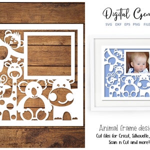 Animal photo frame paper cut design. svg / dxf / eps / png files and pdf / png printable templates for hand cutting. Digital download.
