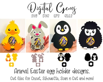 Design för ägghållare för kanin, lamm, pingvin och anka. SVG/DXF/EPS-filer. Digital nedladdning. Fungerar med Silhouette, Cricut och Scan n Cut.