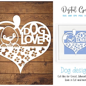 Dog lover paper cut design. svg / dxf / eps / png files and pdf / png printable templates for hand cutting. Digital download.