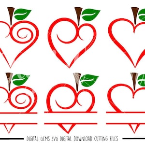 Teacher Heart Apple SVG files | Digital Download | Apple Cut Files for Cricut & Silhouette | Teacher Gift Designs | SVG Bundle
