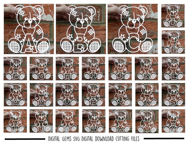 Download Download Commercial Use Ok Full Alphabet Teddy Bear Paper Cut Svg Dxf Eps Files And Pdf Png Printable Templates For Hand Cutting Collage Sheets Craft Supplies Tools Keyforrest Lt