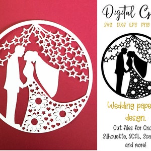 3D wedding paper cut design. svg / dxf / eps / png files and pdf / png printable templates for hand cutting. Digital download.