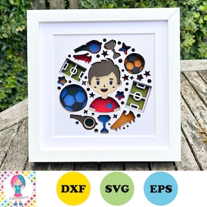 Junge Fußballer / Fußballspieler, 3D Schicht Papier Design svg / dxf / eps Dateien. Digitaler Download. Funktioniert mit Silhouette, Cricut und mehr!