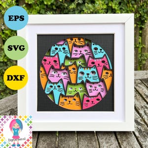 Disegno di carta a strati 3D Cat, shadowbox, file svg / dxf / eps shadowbox. Download digitale. Funziona con Silhouette, Cricut e altro!