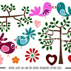 Pássaros, árvores, flores arquivos svg/dxf/eps/png. Baixar digitais. Compatível com máquinas Cricut e Silhouette. Pequeno uso comercial ok
