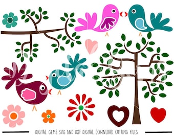 Birds, Trees, Flowers svg / dxf / eps / png files. Digital download. Compatible with Cricut and Silhouette machines. Small commercial use ok