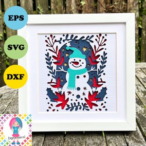 Snowman 3D Layered paper design, Christmas, shadow box svg / dxf / eps files. Digital download. Works with Silhouette, Cricut, and more!