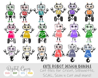 Robot svg / dxf / eps / png files. Digital download. Compatible with Cricut, Silhouette, SCAL, Scan n Cut and more! Small commercial use ok