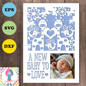 New Baby Giraffe photo frame Paper Cut Template - Svg, Dxf, Eps, Pdf & Png - Digital Download, For Cricut, Silhouette, Scan n Cut and more.