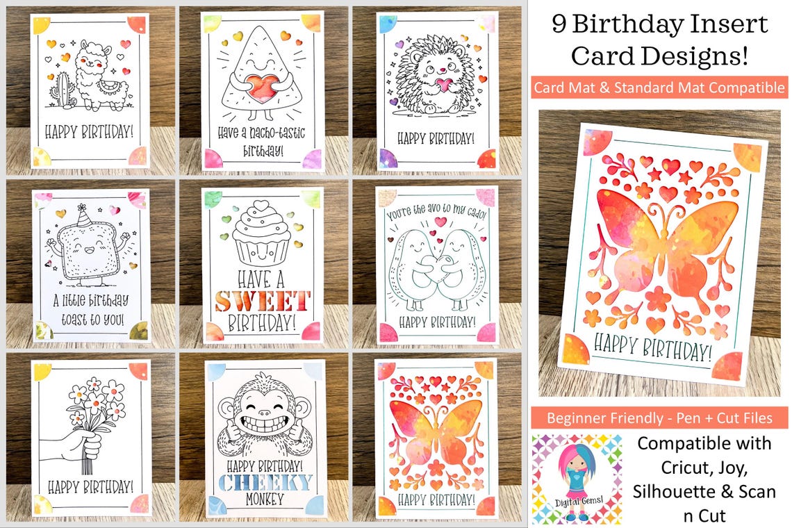 9 Birthday Insert Card SVG Bundle | Cricut Joy & Maker Card Mat Files ...