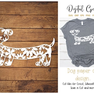 Dog paper cut svg / dxf / eps / files, and pdf / png printable templates for hand cutting. Digital download. Commercial use ok.