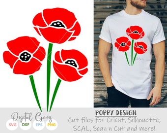 Poppy Flowers svg / dxf / eps / png files. Digital download. Compatible with Cricut, Silhouette, SCAL, Scan n Cut. Small commercial use ok.