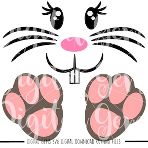 Paashaas gezicht en voeten svg / dxf / eps / png-bestanden. Downloaden. Compatibel met Cricut- en Silhouette-machines. Klein commercieel gebruik ok.